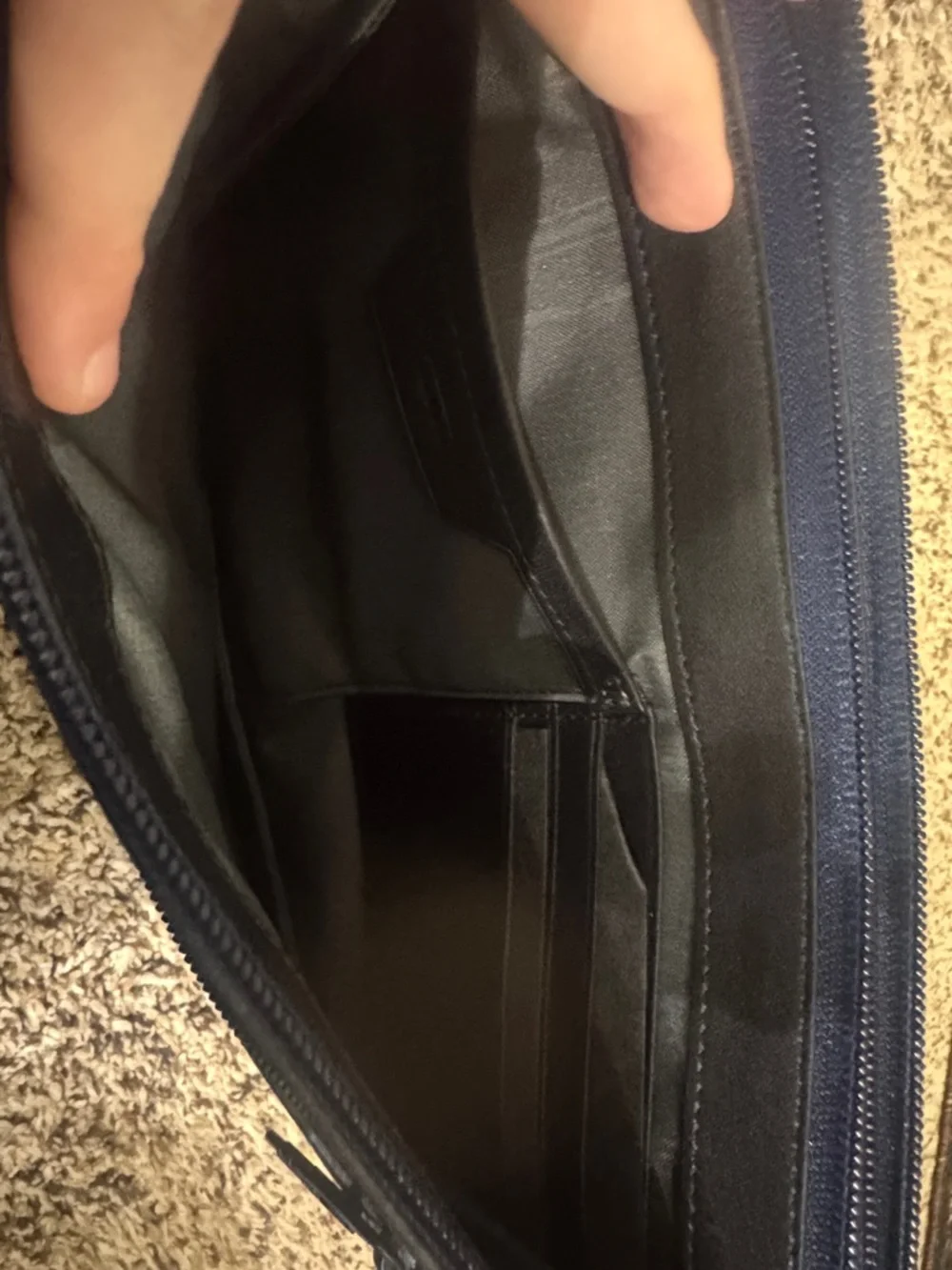 NWT Tumi Navy Leather DBL Zip Envelope Clutch
